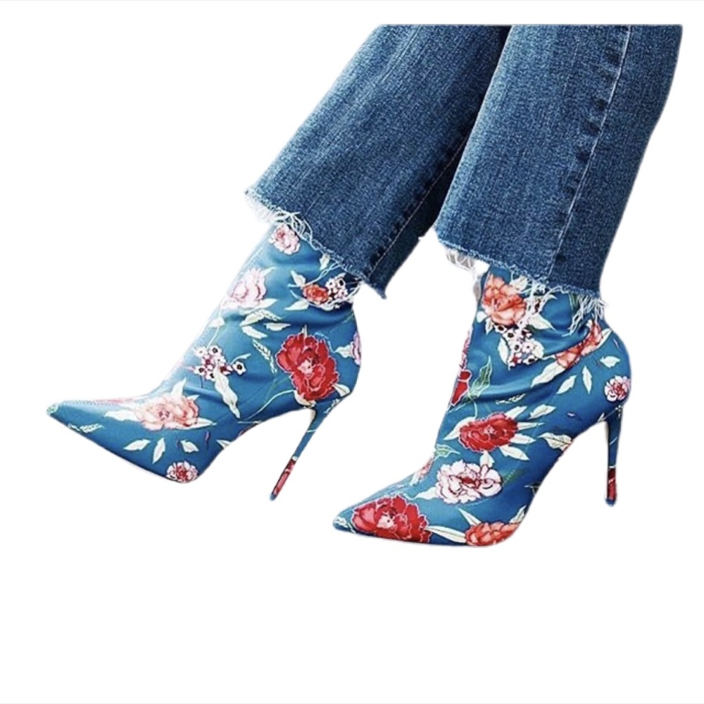 Aldo Blue Floral Cirelle Stretch Sock Booties 9